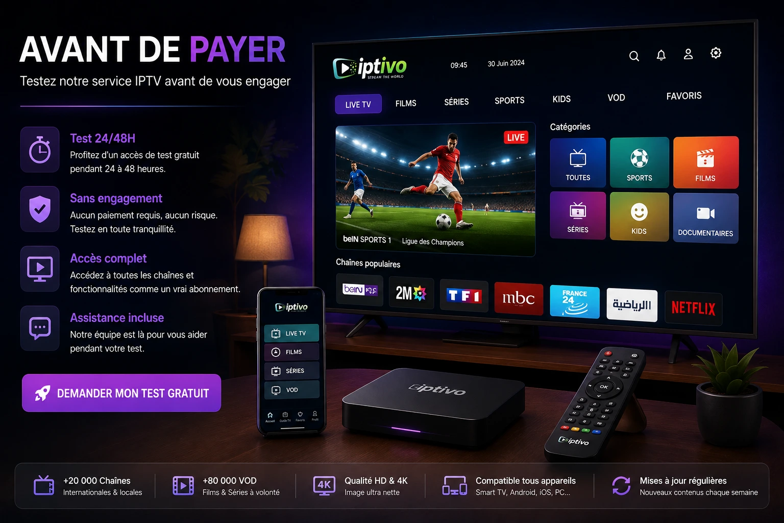 Meilleur IPTV Maroc 2026 test avant paiement sur Smart TV Android TV Firestick et récepteur