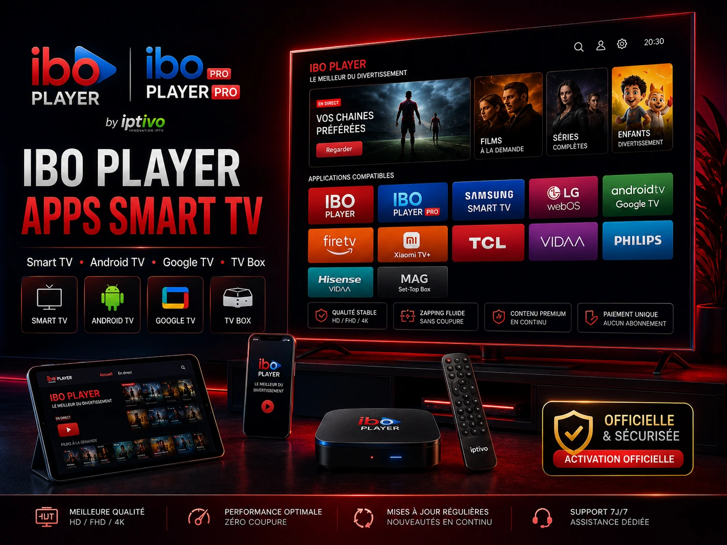 IBO Player Maroc sur Smart TV Android TV et appareils compatibles avec activation IPTIVO