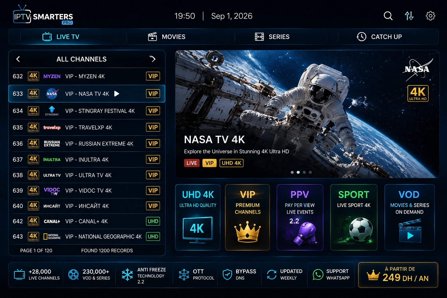 Chaînes IPTV 4K UHD VIP sur interface premium IPTIVO